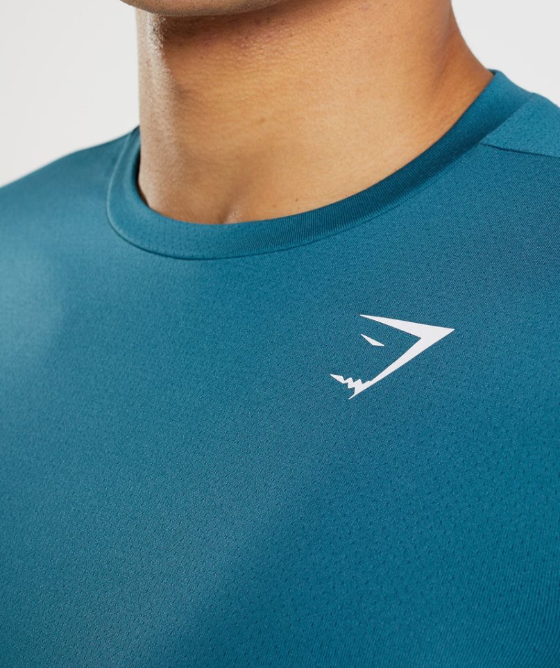 Men's Gymshark Arrival Long Sleeve T-Shirts Blue | CA DA5N67